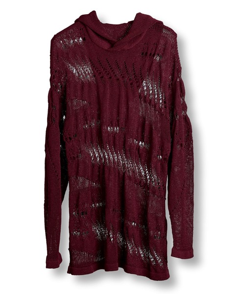 NO ID.(ノーアイディ)の「【NO ID.】Sheer Knit Big Parka / シアー ニット ビッグ パーカ(ニット/セーター・メンズ・その他24/ワイン/ブラック・ONE SIZE)」の7枚目の写真