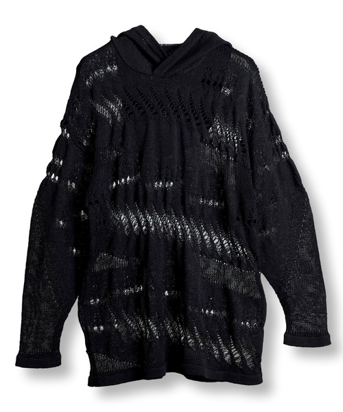 NO ID.(ノーアイディ)の「【NO ID.】Sheer Knit Big Parka / シアー ニット ビッグ パーカ(ニット/セーター・メンズ・その他24/ワイン/ブラック・ONE SIZE)」の8枚目の写真