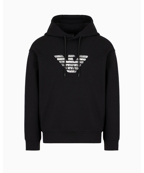 EMPORIO ARMANI(エンポリオアルマーニ)の「【エンポリオ アルマーニ】フード付きスウェットシャツ ダブルジャージー グラデーションストライプ刺繍(スウェット・メンズ・ブラック・MEDIUM/LARGE/SMALL/X-LARGE)」の5枚目の写真