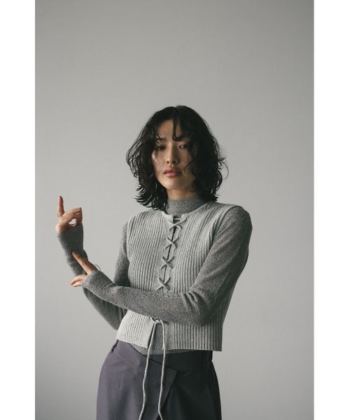 STYLEMIXER（スタイルミキサー）の「レースアップニットベスト（ベスト・レディース・アイボリー/グレー・FREE）」の10枚目の写真