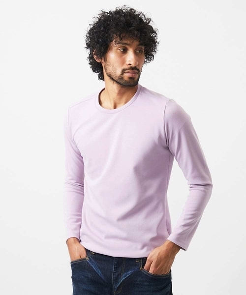 MICHEL KLEIN HOMME   （ミッシェルクランオム）の「ダブルフェイスクルーネック長袖カットソー（Tシャツ/カットソー・メンズ・ホワイト/ブラック/ラベンダー・MEDIUM/LARGE/X-LARGE）」の3枚目の写真