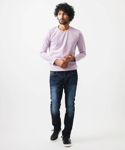 MICHEL KLEIN HOMME   （ミッシェルクランオム）の「ダブルフェイスクルーネック長袖カットソー（Tシャツ/カットソー・メンズ・ホワイト/ブラック/ラベンダー・MEDIUM/LARGE/X-LARGE）」の4枚目の写真