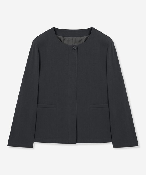 MACKINTOSH LONDON（マッキントッシュ ロンドン）の「リネンレーヨンストレッチジャケット（ノーカラージャケット・レディース・ブラウン/ネイビー・38）」の2枚目の写真