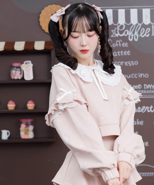 ROJITA（ロジータ）の「【セットアップ対応】2WAYカラーハート刺繍スウエット（スウェット・レディース・ブラック/ピンク/ホワイト/グレー・FREE）」の5枚目の写真