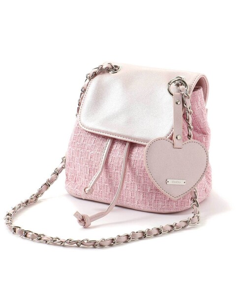 BeBe（ベベ）の「【お揃い】ハートタグ付きブロッサムラメツイード2wayミニリュック（ショルダーバッグ・キッズ・ピンク/ベージュ・FREE）」の14枚目の写真