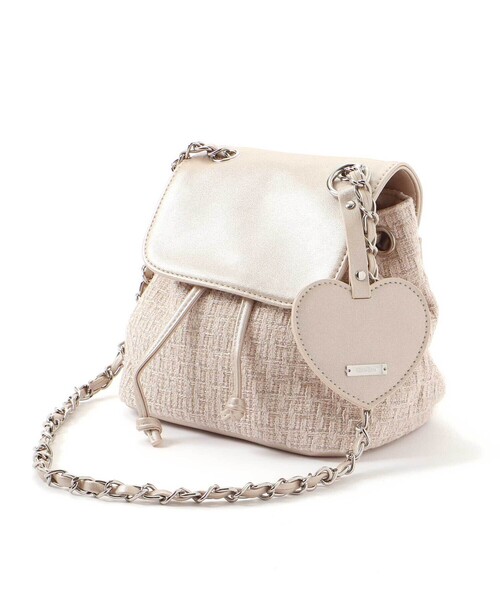 BeBe（ベベ）の「【お揃い】ハートタグ付きブロッサムラメツイード2wayミニリュック（ショルダーバッグ・キッズ・ピンク/ベージュ・FREE）」の20枚目の写真