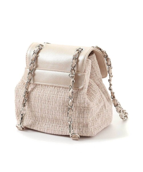 BeBe（ベベ）の「【お揃い】ハートタグ付きブロッサムラメツイード2wayミニリュック（ショルダーバッグ・キッズ・ピンク/ベージュ・FREE）」の5枚目の写真