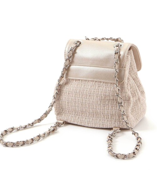 BeBe（ベベ）の「【お揃い】ハートタグ付きブロッサムラメツイード2wayミニリュック（ショルダーバッグ・キッズ・ピンク/ベージュ・FREE）」の6枚目の写真