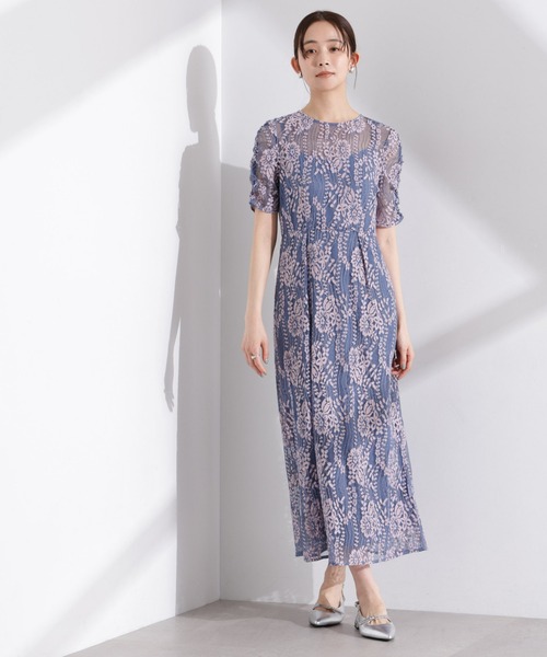 カエン　配色レースエプロンワンピース　サックスブルー 配色レースエプロンワンピース【結婚式 二次会 同窓会 謝恩会