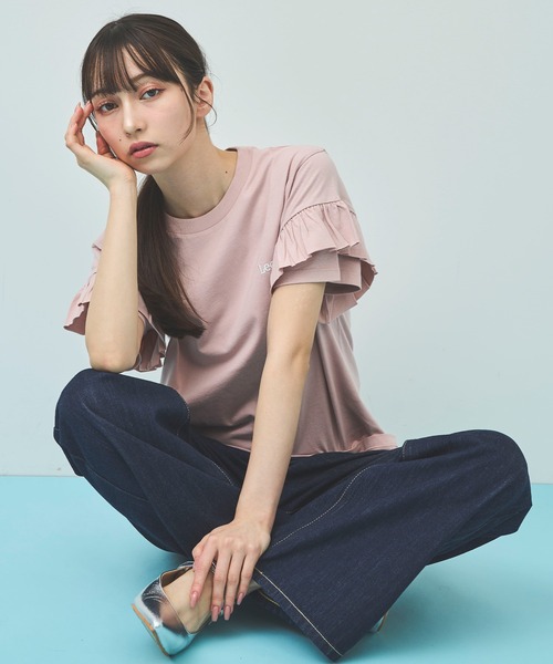 31 Sons de mode（トランテアン　ソン　ドゥ　モード）の「【Leeコラボ】フリルスリーブTEE（Tシャツ/カットソー・レディース・オフホワイト/ピンク/ブラック・フリー）」の14枚目の写真