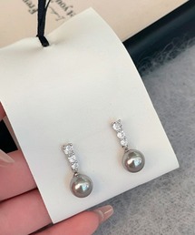 YU-KA:ジルコニア&パールドロップピアス zirconia & Pearl drop pierce