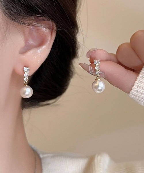 yu-ka（ユーカ）の「YU-KA:ジルコニア＆パールドロップピアス zirconia & Pearl drop pierce（ピアス（両耳用）・レディース・シルバー/シルバー系その他/ゴールド・FREE）」の8枚目の写真