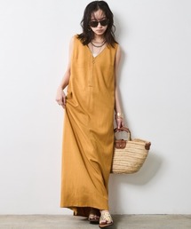 CHIC STYLE | レーヨン麻Vネックロングワンピース＜大きいサイズ有＞シックスタイル(ワンピース)