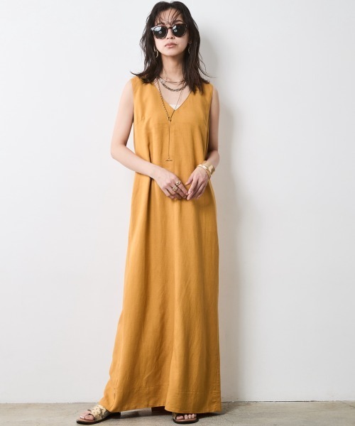 【極美品】INED 麻100% ロングワンピース　M ロングワンピース .-- TUNI （ブラック） -MANGO - マンゴ公式
