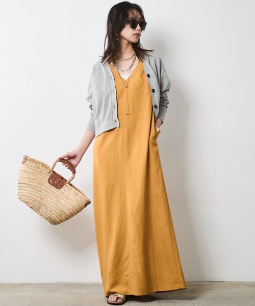 CHIC STYLE(シックスタイル)の「レーヨン麻Vネックロングワンピース<大きいサイズ有>シックスタイル(ワンピース・レディース・ブラック/マスタード・LL/3L/4L/5L/M/L)」の12枚目の写真