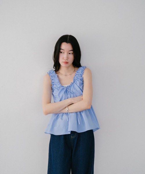 DRWCYS（ドロシーズ）の「スリーブレスギャザーリボンブラウス（シャツ/ブラウス・レディース・ブルー/ベージュ/ネイビー/ホワイト/ブラウン/ブラック・FREE）」の10枚目の写真