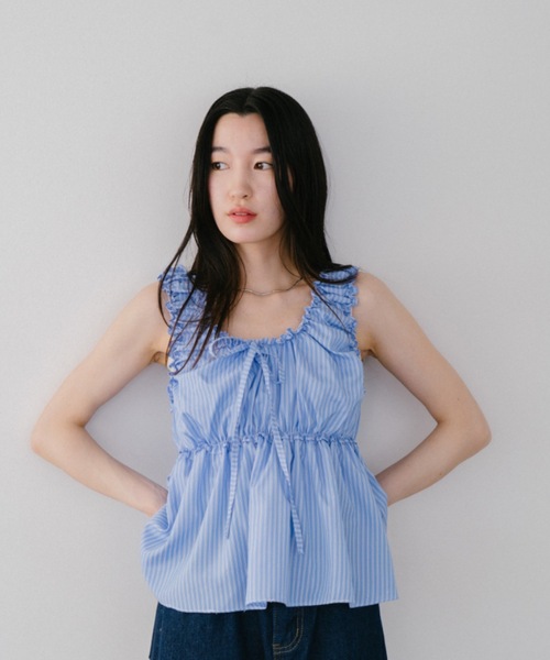 DRWCYS（ドロシーズ）の「スリーブレスギャザーリボンブラウス（シャツ/ブラウス・レディース・ブルー/ベージュ/ネイビー/ホワイト/ブラウン/ブラック・FREE）」の7枚目の写真