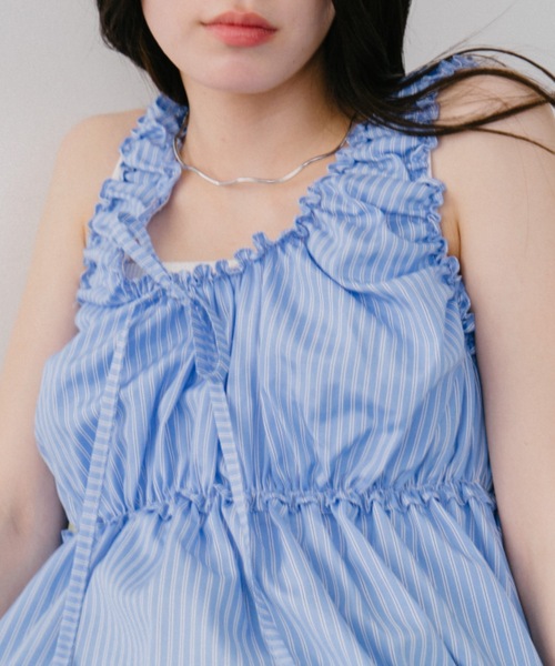 DRWCYS（ドロシーズ）の「スリーブレスギャザーリボンブラウス（シャツ/ブラウス・レディース・ブルー/ベージュ/ネイビー/ホワイト/ブラウン/ブラック・FREE）」の9枚目の写真