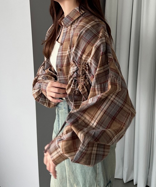 apres jour mignon（アプレジュールミニョン）の「デザインチェックシャツ【ZOZOTOWN限定アイテム】（シャツ/ブラウス・レディース・ブルー系その他/レッド/ベージュ系その他/ブラウン系その他・X-LARGE/フリー）」の3枚目の写真