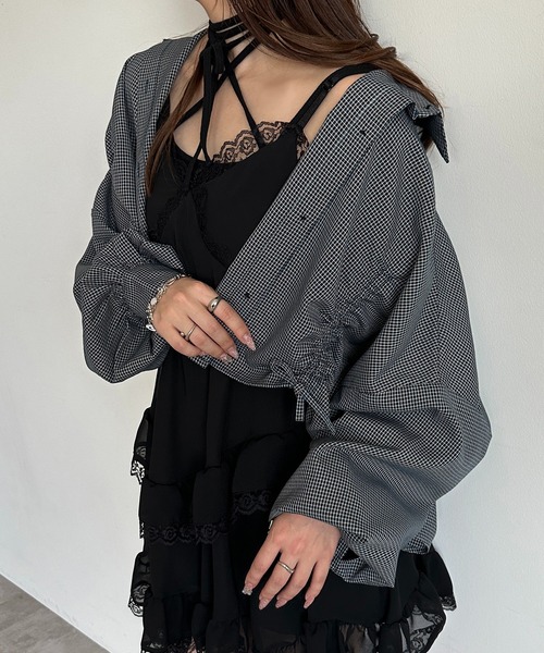 apres jour mignon（アプレジュールミニョン）の「デザインチェックシャツ【ZOZOTOWN限定アイテム】（シャツ/ブラウス・レディース・ブルー系その他/レッド/ベージュ系その他/ブラウン系その他・X-LARGE/フリー）」の4枚目の写真