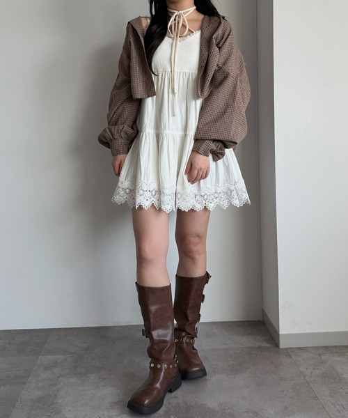 apres jour mignon（アプレジュールミニョン）の「デザインチェックシャツ【ZOZOTOWN限定アイテム】（シャツ/ブラウス・レディース・ブルー系その他/レッド/ベージュ系その他/ブラウン系その他・X-LARGE/フリー）」の6枚目の写真