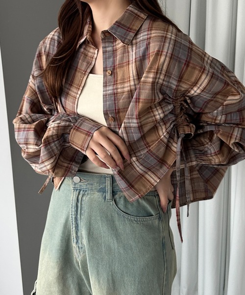 apres jour mignon（アプレジュールミニョン）の「デザインチェックシャツ【ZOZOTOWN限定アイテム】（シャツ/ブラウス・レディース・ブルー系その他/レッド/ベージュ系その他/ブラウン系その他・X-LARGE/フリー）」の7枚目の写真