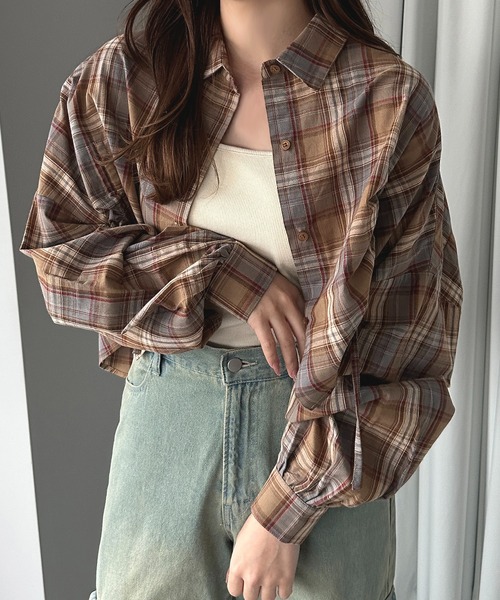 apres jour mignon（アプレジュールミニョン）の「デザインチェックシャツ【ZOZOTOWN限定アイテム】（シャツ/ブラウス・レディース・ブルー系その他/レッド/ベージュ系その他/ブラウン系その他・X-LARGE/フリー）」の17枚目の写真