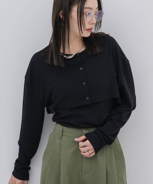 kivi(キヴィ)の「rib cardigan&cami(カーディガン/ボレロ・レディース・ライトグレー/ライトグリーン/ブラック・FREE)」の2枚目の写真