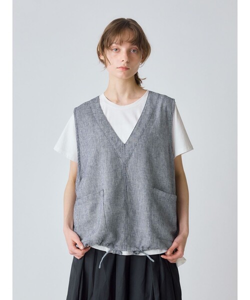 ミディウミ　リネンコットンベスト　ブラック MidiUmi（ミディウミ）の「コットンリネンベスト（ベスト）」 - WEAR