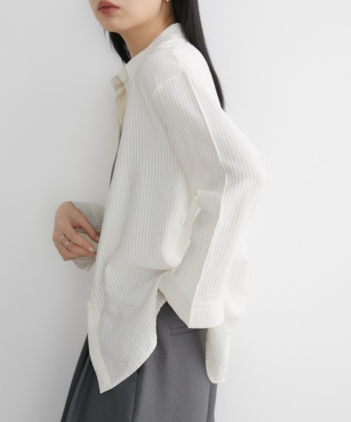 Aunt Marie's(アントマリーズ)の「ストライプオーバーシアーシャツ(シャツ/ブラウス・レディース・アイボリー/ブラック/グリーン/ピンク・FREE)」の9枚目の写真