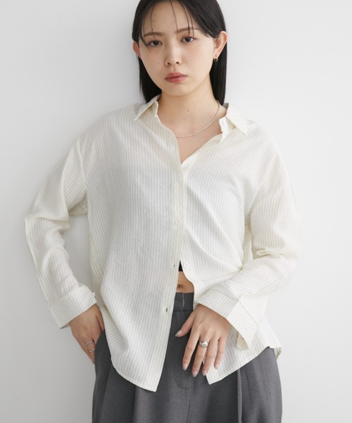 Aunt Marie's(アントマリーズ)の「ストライプオーバーシアーシャツ(シャツ/ブラウス・レディース・アイボリー/ブラック/グリーン/ピンク・FREE)」の12枚目の写真