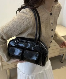 shopnikoniko | 横長バッグ フロントダブルポケット ボストンバッグ 赤(ボストンバッグ)