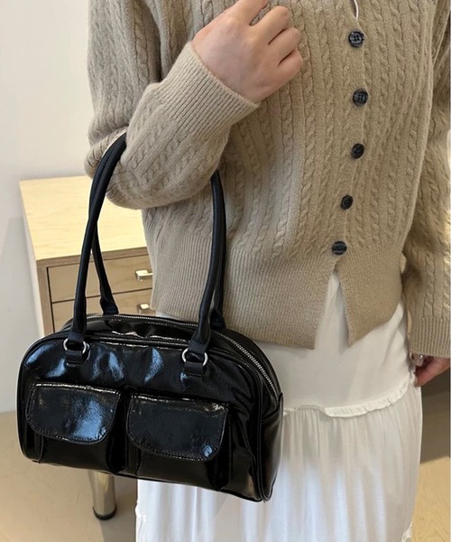 shopnikoniko(ショップニコニコ)の「横長バッグ フロントダブルポケット ボストンバッグ 赤(ボストンバッグ・レディース・ブラウン/ブラック/ホワイト/レッド・フリー)」の11枚目の写真