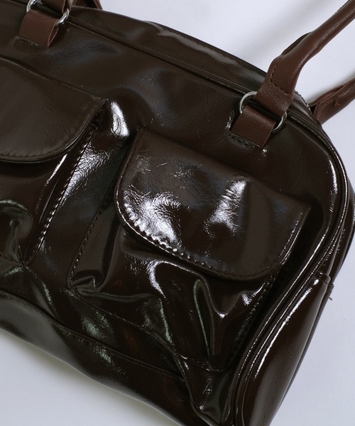 shopnikoniko(ショップニコニコ)の「横長バッグ フロントダブルポケット ボストンバッグ 赤(ボストンバッグ・レディース・ブラウン/ブラック/ホワイト/レッド・フリー)」の14枚目の写真