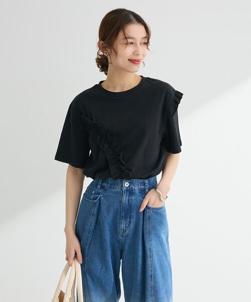 Petit fleur(プチフルール)の「・Petit Fleur アシンメトリーフリルTEE(Tシャツ/カットソー・レディース・ブラック/杢グレー/オフホワイト/ピンク・FREE)」の15枚目の写真