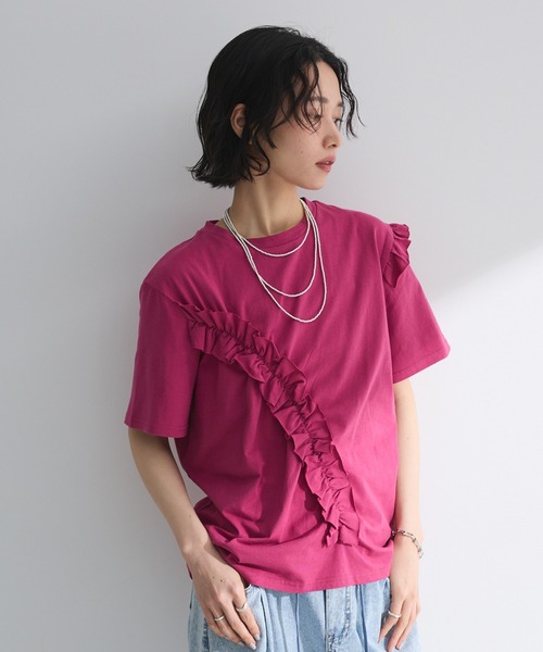 Petit fleur(プチフルール)の「・Petit Fleur アシンメトリーフリルTEE(Tシャツ/カットソー・レディース・ブラック/杢グレー/オフホワイト/ピンク・FREE)」の4枚目の写真