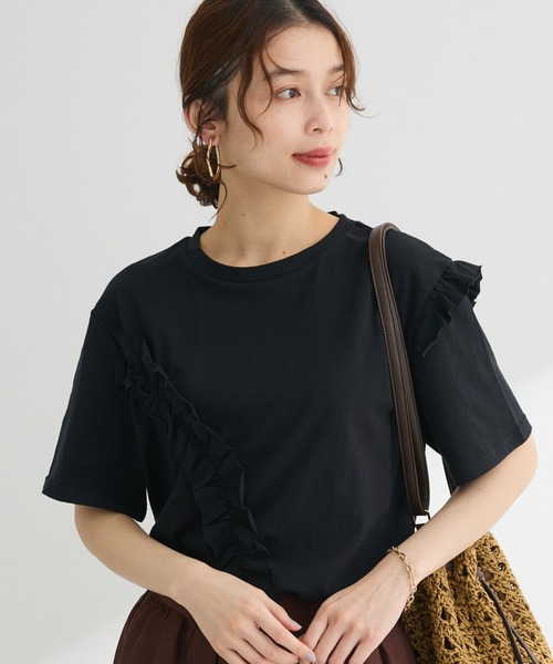 Petit fleur(プチフルール)の「・Petit Fleur アシンメトリーフリルTEE(Tシャツ/カットソー・レディース・ブラック/杢グレー/オフホワイト/ピンク・FREE)」の2枚目の写真