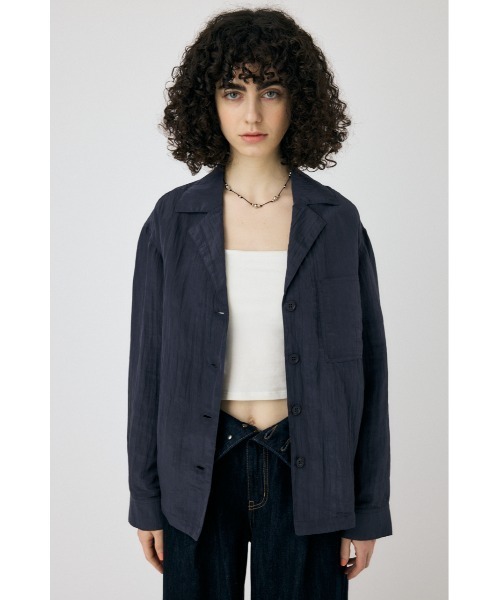 MOUSSY（マウジー）の「SATIN シャツ（シャツ/ブラウス・レディース・ネイビー/オフホワイト・FREE）」の3枚目の写真