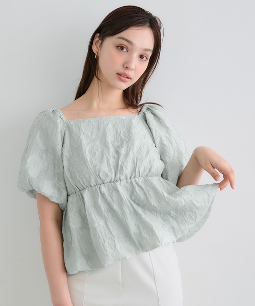 coca（coca）（コカ）の「【WEB限定セール】フラワージャカードバルーンブラウス（シャツ/ブラウス・レディース・ライトグリーン/アイボリー・S/M/L）」の2枚目の写真