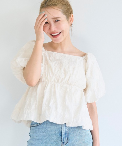 coca（coca）（コカ）の「【WEB限定セール】フラワージャカードバルーンブラウス（シャツ/ブラウス・レディース・ライトグリーン/アイボリー・S/M/L）」の3枚目の写真