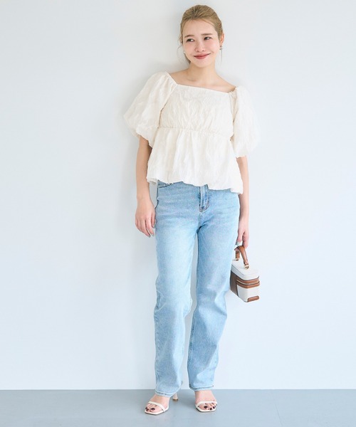 coca（coca）（コカ）の「【WEB限定セール】フラワージャカードバルーンブラウス（シャツ/ブラウス・レディース・ライトグリーン/アイボリー・S/M/L）」の4枚目の写真