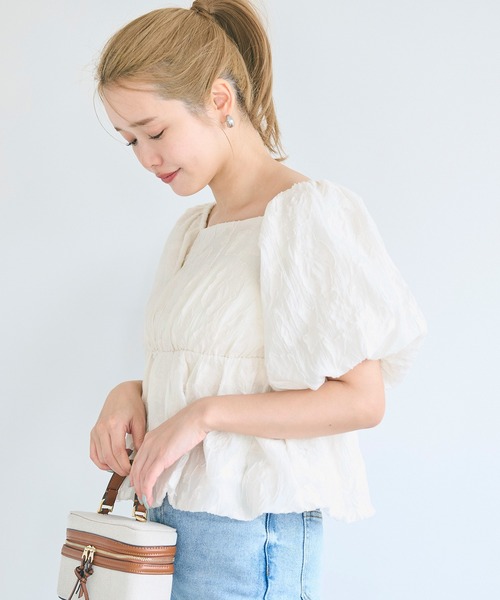 coca（coca）（コカ）の「【WEB限定セール】フラワージャカードバルーンブラウス（シャツ/ブラウス・レディース・ライトグリーン/アイボリー・S/M/L）」の5枚目の写真