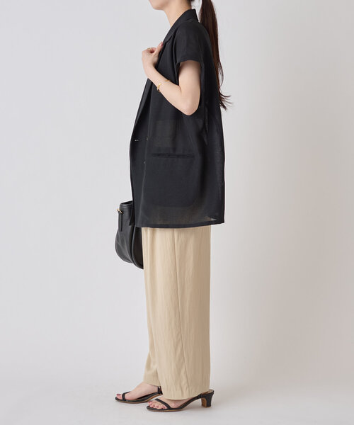 LIVETART（リヴェタート）の「麻調メッシュジャケット（テーラードジャケット・レディース・ブラック/カーキ・FREE）」の4枚目の写真