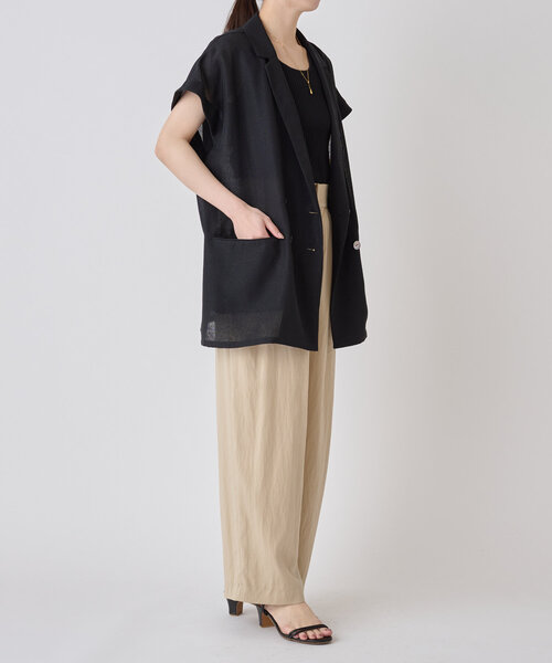 LIVETART（リヴェタート）の「麻調メッシュジャケット（テーラードジャケット・レディース・ブラック/カーキ・FREE）」の6枚目の写真