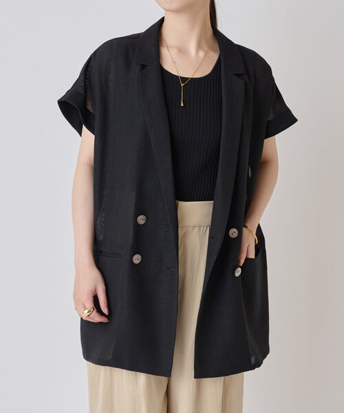 LIVETART（リヴェタート）の「麻調メッシュジャケット（テーラードジャケット・レディース・ブラック/カーキ・FREE）」の7枚目の写真