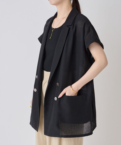 LIVETART（リヴェタート）の「麻調メッシュジャケット（テーラードジャケット・レディース・ブラック/カーキ・FREE）」の8枚目の写真