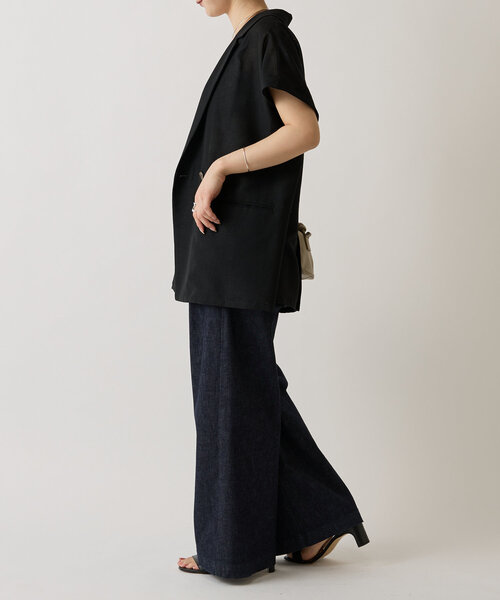 LIVETART（リヴェタート）の「麻調メッシュジャケット（テーラードジャケット・レディース・ブラック/カーキ・FREE）」の13枚目の写真