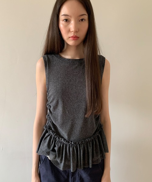 LONSLAN】フリルギャザータンクトップ LONW25s025-ファッション