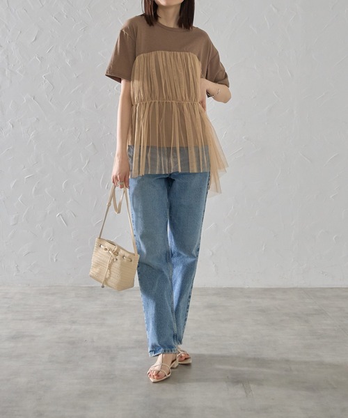 DOUDOU 半袖 Tシャツ チャコールグレー viseu チュール duei tシャツ チュールタンクセットTシャツ / セパレート可能