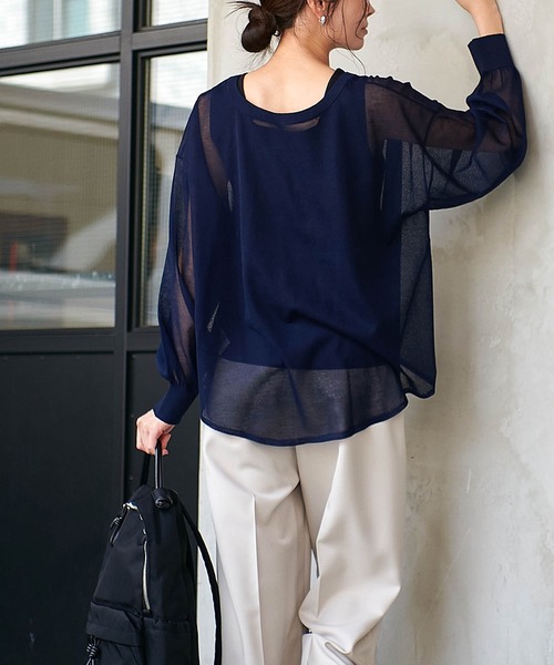 Jines(ジネス)の「ロゴプリントシアーオーバーニット(ニット/セーター・レディース・ホワイト/ベージュ/グリーン/ネイビー・38)」の11枚目の写真